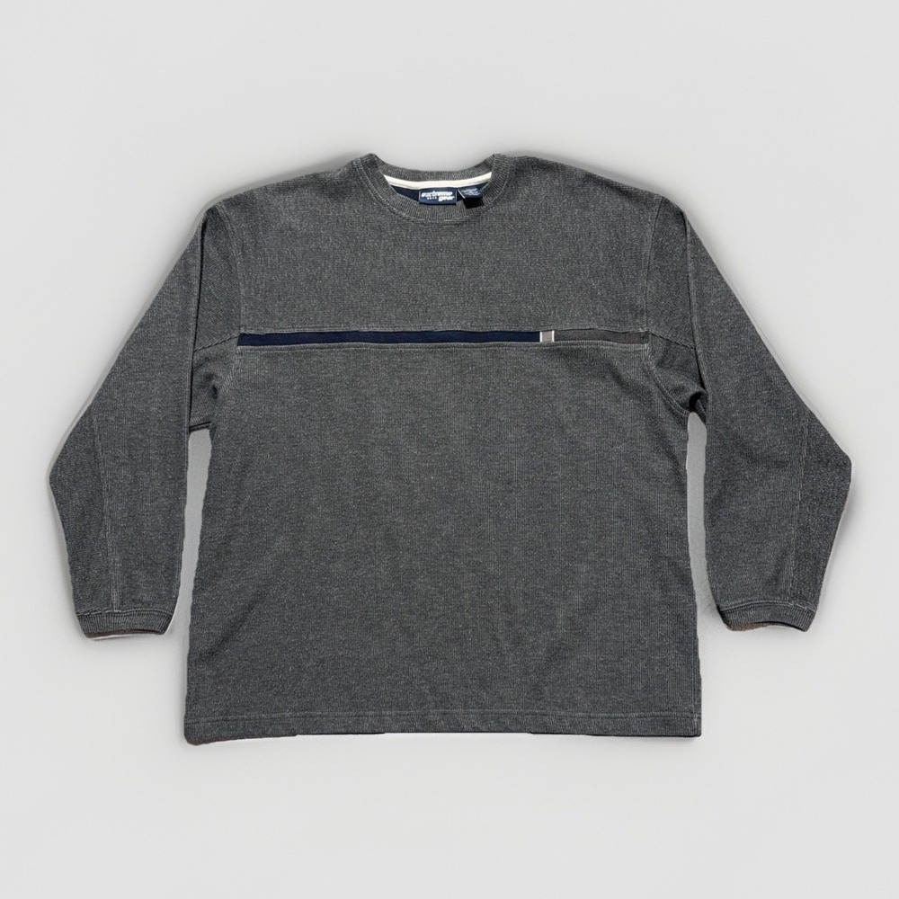 Vintage XG Xtreme Gear Sweatshirt Men XL Striped Gray Y2K Ribbed Knit Pullover